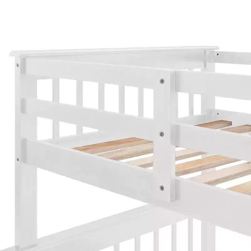 Etagenbett mit Treppe, oben Twin- und unten Full-Größe, mit Schublade, Stauraum und Rausfallschutz