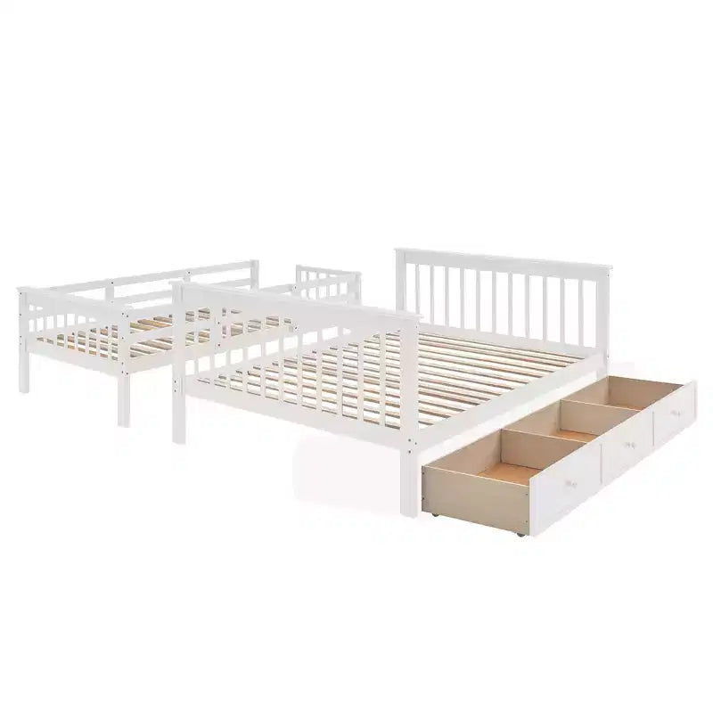 Etagenbett mit Treppe, oben Twin- und unten Full-Größe, mit Schublade, Stauraum und Rausfallschutz