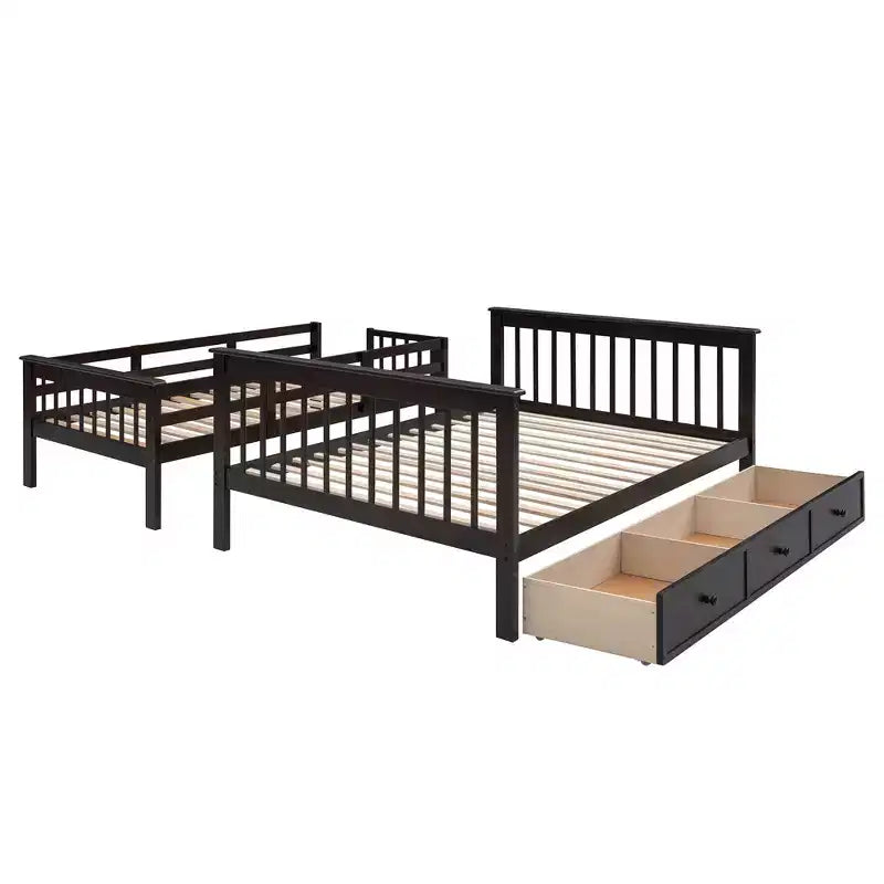 Etagenbett mit Treppe, oben Twin- und unten Full-Größe, mit Schublade, Stauraum und Rausfallschutz