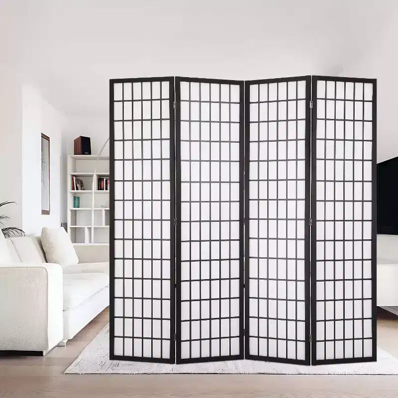 Elegante separador de ambientes plegable de 4 paneles y 6 pies, biombo plegable para privacidad con estructura de madera maciza y paneles shoji