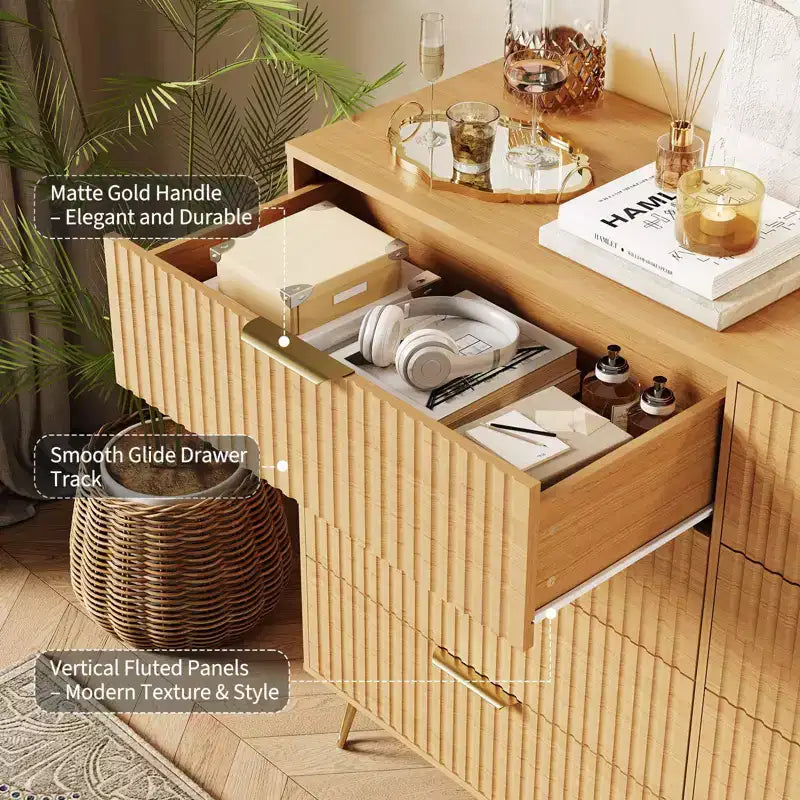 Gerillte Kommode fürs Schlafzimmer mit 6/8 Schubladen, moderne Holzkommode, 47/55Wide, mit Metallgriffen, Kleiderorganizer, Kleiderschrank-Kommode