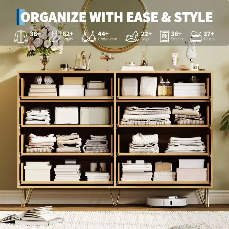 Gerillte Kommode fürs Schlafzimmer mit 6/8 Schubladen, moderne Holzkommode, 47/55Wide, mit Metallgriffen, Kleiderorganizer, Kleiderschrank-Kommode