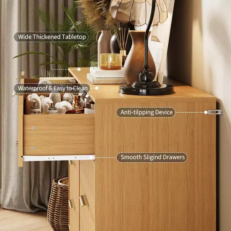 Gerillte Kommode fürs Schlafzimmer mit 6/8 Schubladen, moderne Holzkommode, 47/55Wide, mit Metallgriffen, Kleiderorganizer, Kleiderschrank-Kommode