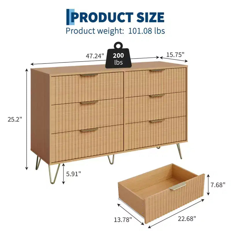 Gerillte Kommode fürs Schlafzimmer mit 6/8 Schubladen, moderne Holzkommode, 47/55Wide, mit Metallgriffen, Kleiderorganizer, Kleiderschrank-Kommode