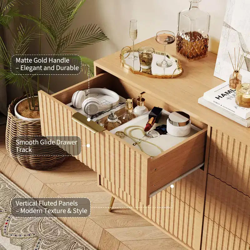 Gerillte Kommode fürs Schlafzimmer mit 6/8 Schubladen, moderne Holzkommode, 47/55Wide, mit Metallgriffen, Kleiderorganizer, Kleiderschrank-Kommode