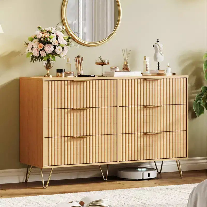 Gerillte Kommode fürs Schlafzimmer mit 6/8 Schubladen, moderne Holzkommode, 47/55Wide, mit Metallgriffen, Kleiderorganizer, Kleiderschrank-Kommode
