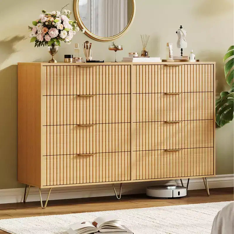 Gerillte Kommode fürs Schlafzimmer mit 6/8 Schubladen, moderne Holzkommode, 47/55Wide, mit Metallgriffen, Kleiderorganizer, Kleiderschrank-Kommode