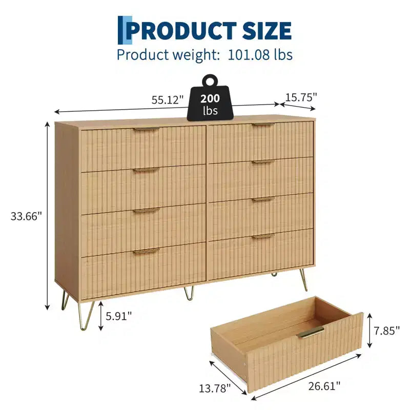 Gerillte Kommode fürs Schlafzimmer mit 6/8 Schubladen, moderne Holzkommode, 47/55Wide, mit Metallgriffen, Kleiderorganizer, Kleiderschrank-Kommode