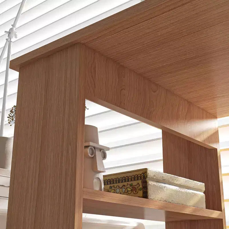 Um 360 Grad drehbarer Eckschreibtisch in L-Form fürs Homeoffice, Computertisch mit Ablagefächern, Schreib- und Arbeitsstation, Teak