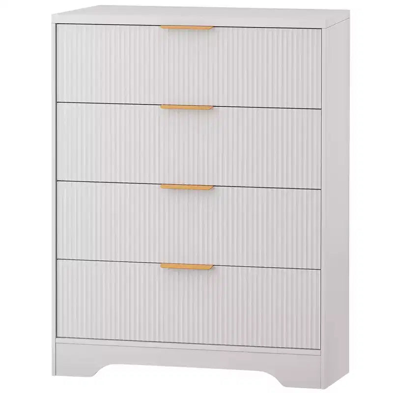 Kommode mit 4 Schubladen, gerillte moderne Kommode, 38.6, mit goldenen Griffen, vielseitiger Stauraum für Schlafzimmer, Wohnzimmer, Flur und Kinderzimmer