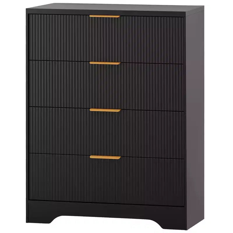 Kommode mit 4 Schubladen, gerillte moderne Kommode, 38.6, mit goldenen Griffen, vielseitiger Stauraum für Schlafzimmer, Wohnzimmer, Flur und Kinderzimmer