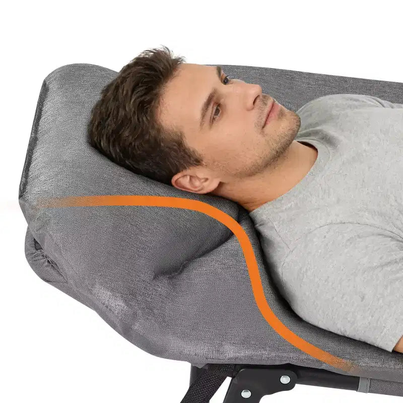Lit de camp pliant de 79 pour adultes avec coussin et oreiller, couchage portable robuste pour l’intérieur et l’extérieur