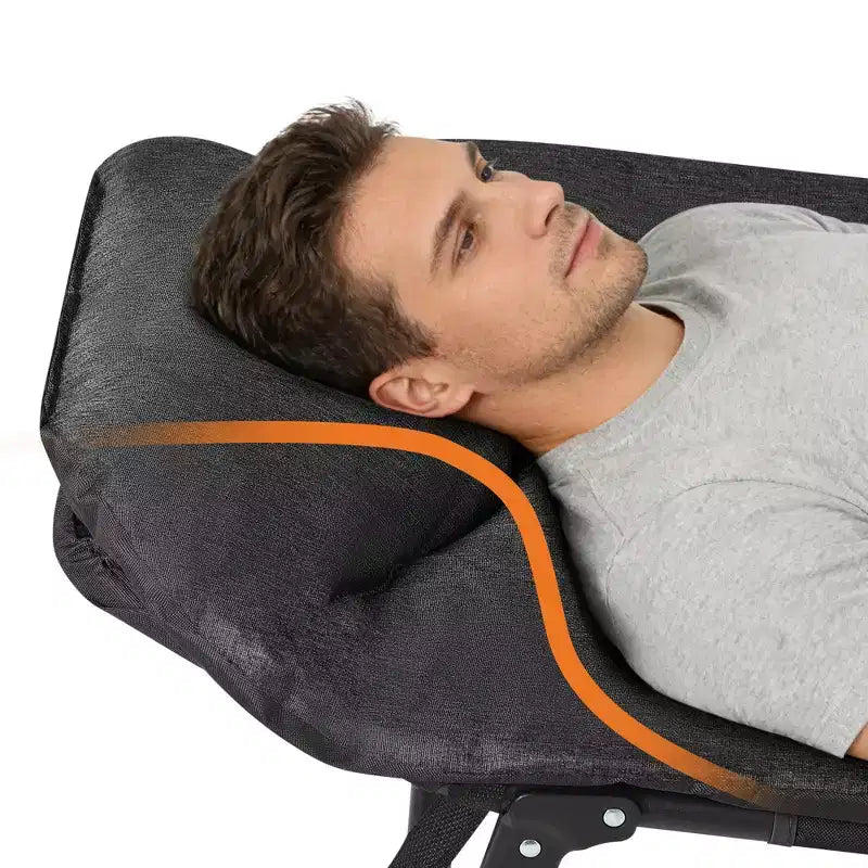 Lit de camp pliant de 79 pour adultes avec coussin et oreiller, couchage portable robuste pour l’intérieur et l’extérieur