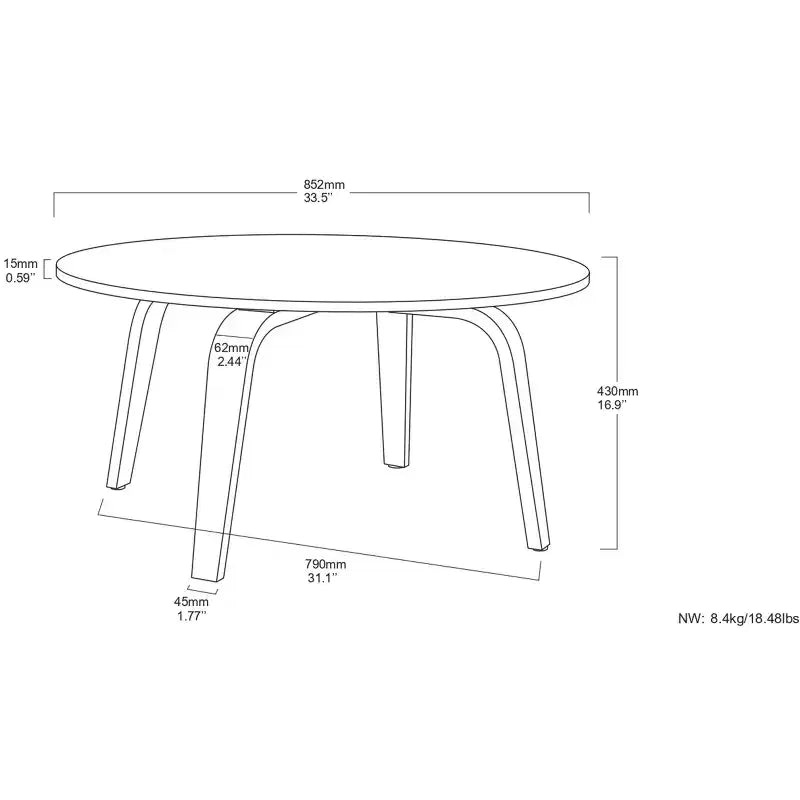 Runder, moderner Couchtisch, 34 inch breit