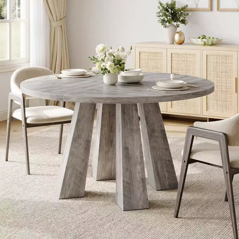 47 runder Esstisch, Küchentisch im Landhausstil für 4 Personen, Holztisch für Esszimmer, Wohnzimmer oder Küche