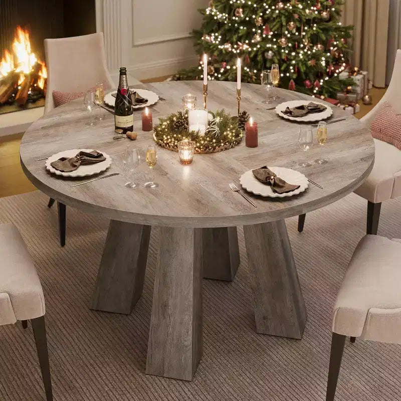 47 runder Esstisch, Küchentisch im Landhausstil für 4 Personen, Holztisch für Esszimmer, Wohnzimmer oder Küche