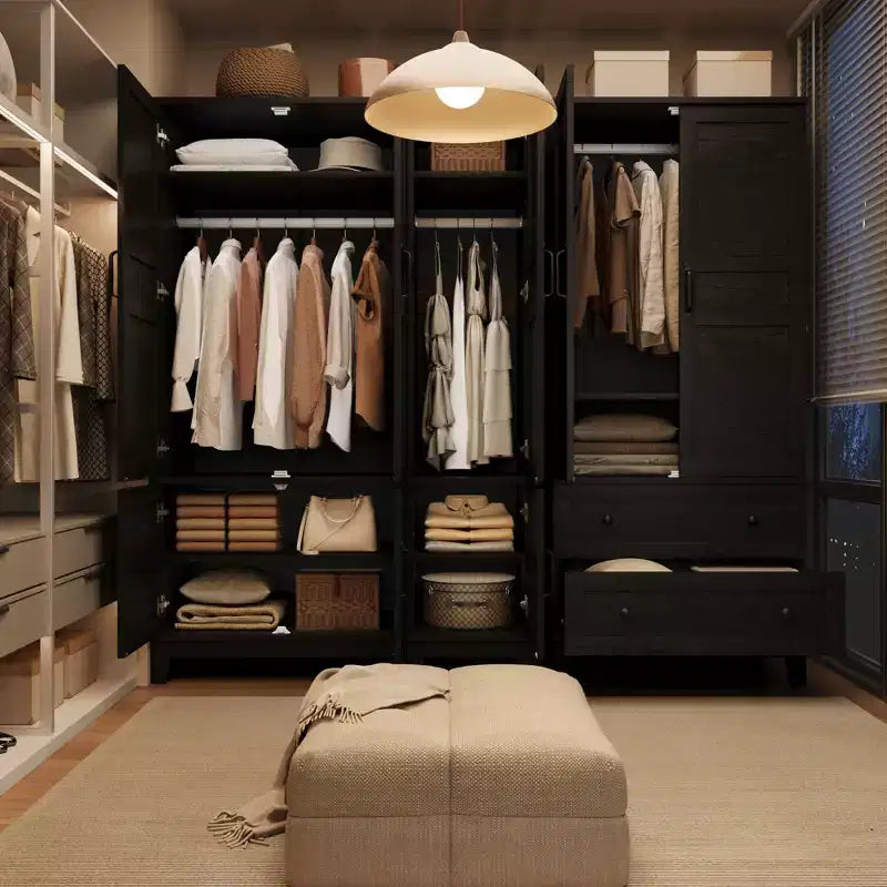 Kleiderschrank mit 4 Türen, 72 hoher Holzschrank mit Kleiderstange, hoher Schrank mit 18 verstellbaren Einlegeböden für Schlafzimmer und Kleidung