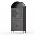 GustoWave Black Arched Cabinet with Glass Doors - Metal Pantry Storage with Drawer &amp; Adjustable Shelves
