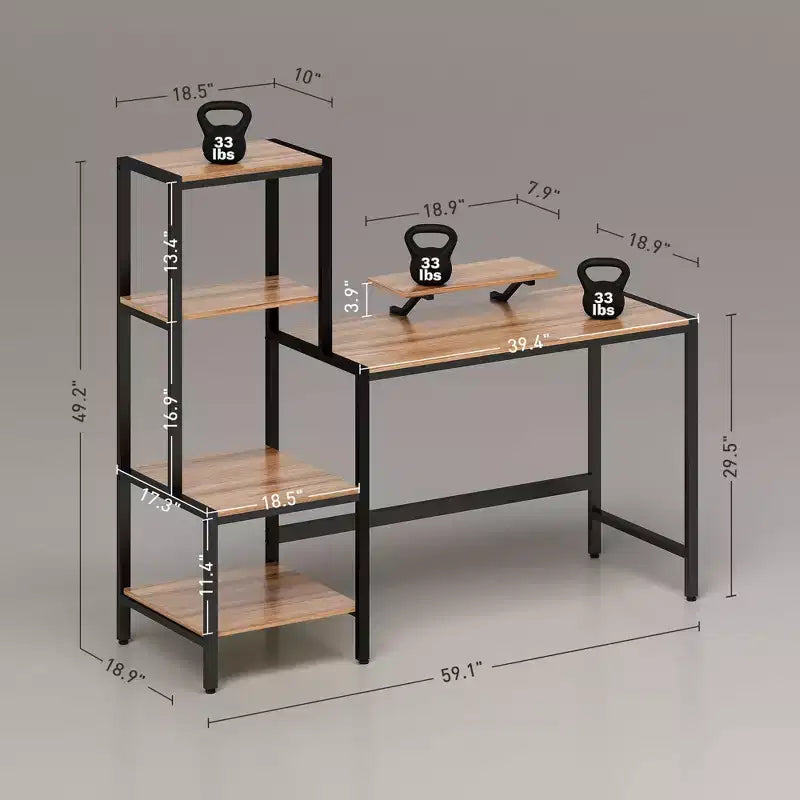 Computerschreibtisch, Homeoffice-Schreibtisch mit CPU-Halterung, beidseitig montierbarem 4-stufigem Regal, Monitorständer, Schreibtisch für Homeoffice, Arbeitszimmer und kleine Räume