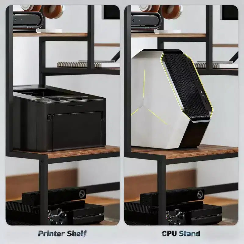 Computerschreibtisch, Homeoffice-Schreibtisch mit CPU-Halterung, beidseitig montierbarem 4-stufigem Regal, Monitorständer, Schreibtisch für Homeoffice, Arbeitszimmer und kleine Räume