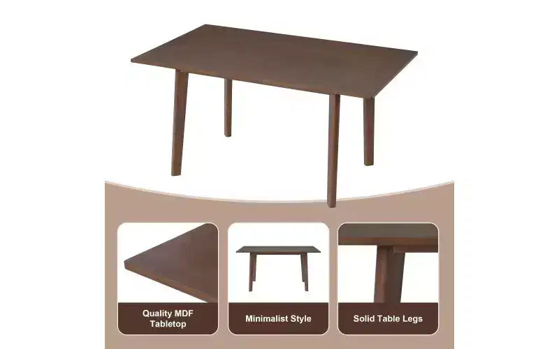 Table de cuisine rectangulaire de 60 pour 4 personnes, table à manger minimaliste avec cadre en bois massif, polyvalente pour la salle à manger et le salon, capacité de 450 lbs