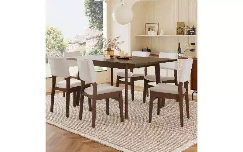 Table de cuisine rectangulaire de 60 pour 4 personnes, table à manger minimaliste avec cadre en bois massif, polyvalente pour la salle à manger et le salon, capacité de 450 lbs