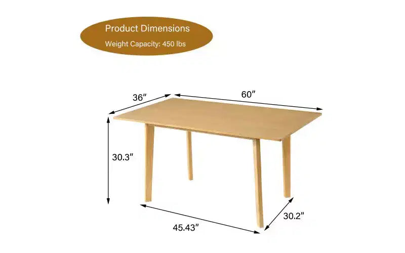 Table de cuisine rectangulaire de 60 pour 4 personnes, table à manger minimaliste avec cadre en bois massif, polyvalente pour la salle à manger et le salon, capacité de 450 lbs
