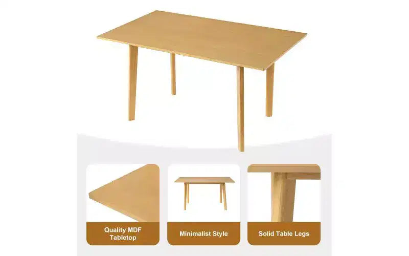 Table de cuisine rectangulaire de 60 pour 4 personnes, table à manger minimaliste avec cadre en bois massif, polyvalente pour la salle à manger et le salon, capacité de 450 lbs