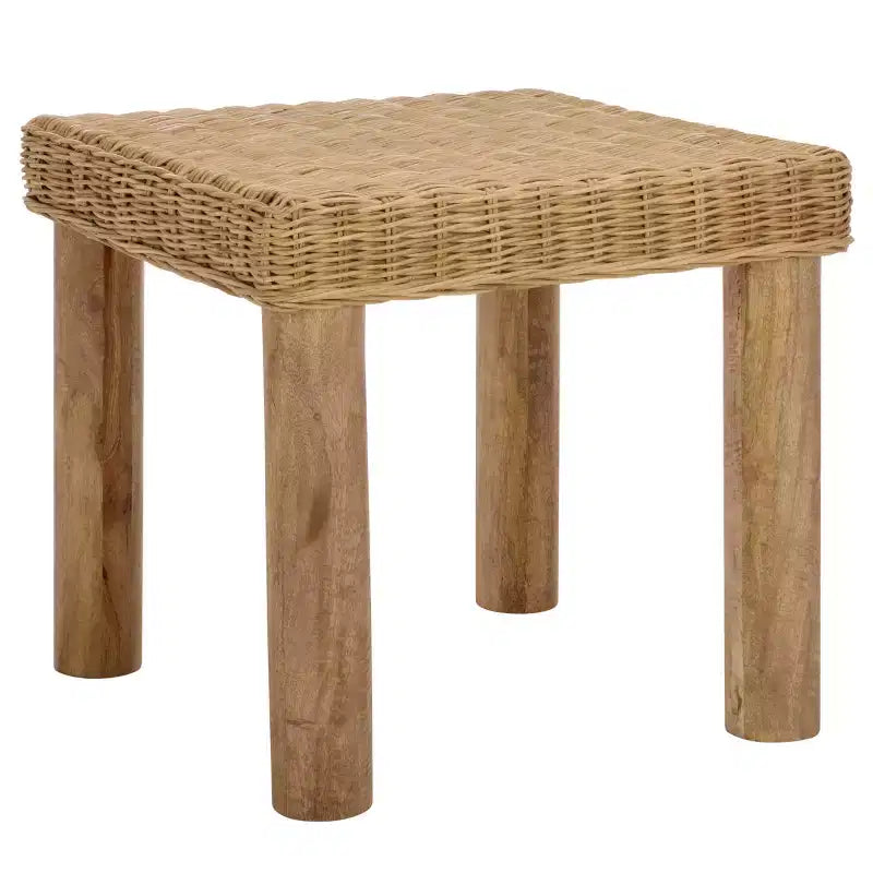 Beistelltisch mit geflochtenem Rand - natürlicher Holzton