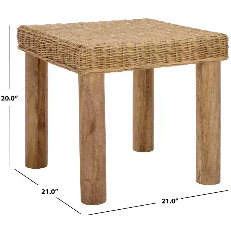 Beistelltisch mit geflochtenem Rand - natürlicher Holzton