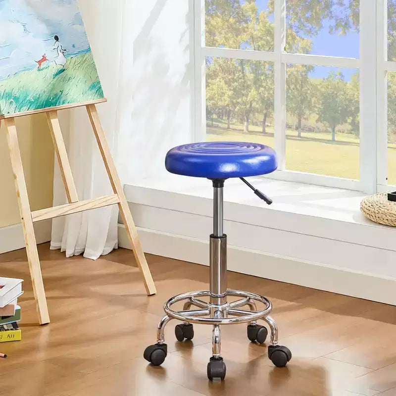 Bürostuhl aus Kunstleder mit verstellbarer Höhe, Drehfunktion, Rollen, ergonomischem Design, Fußstütze und Rädern, Schwarz/Weiß/Blau