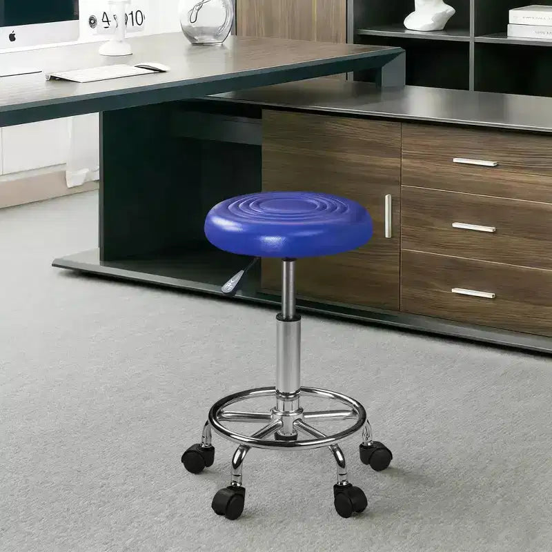 Bürostuhl aus Kunstleder mit verstellbarer Höhe, Drehfunktion, Rollen, ergonomischem Design, Fußstütze und Rädern, Schwarz/Weiß/Blau
