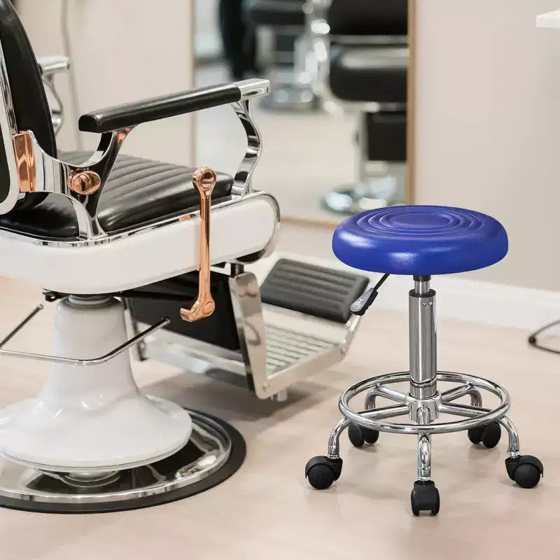 Bürostuhl aus Kunstleder mit verstellbarer Höhe, Drehfunktion, Rollen, ergonomischem Design, Fußstütze und Rädern, Schwarz/Weiß/Blau