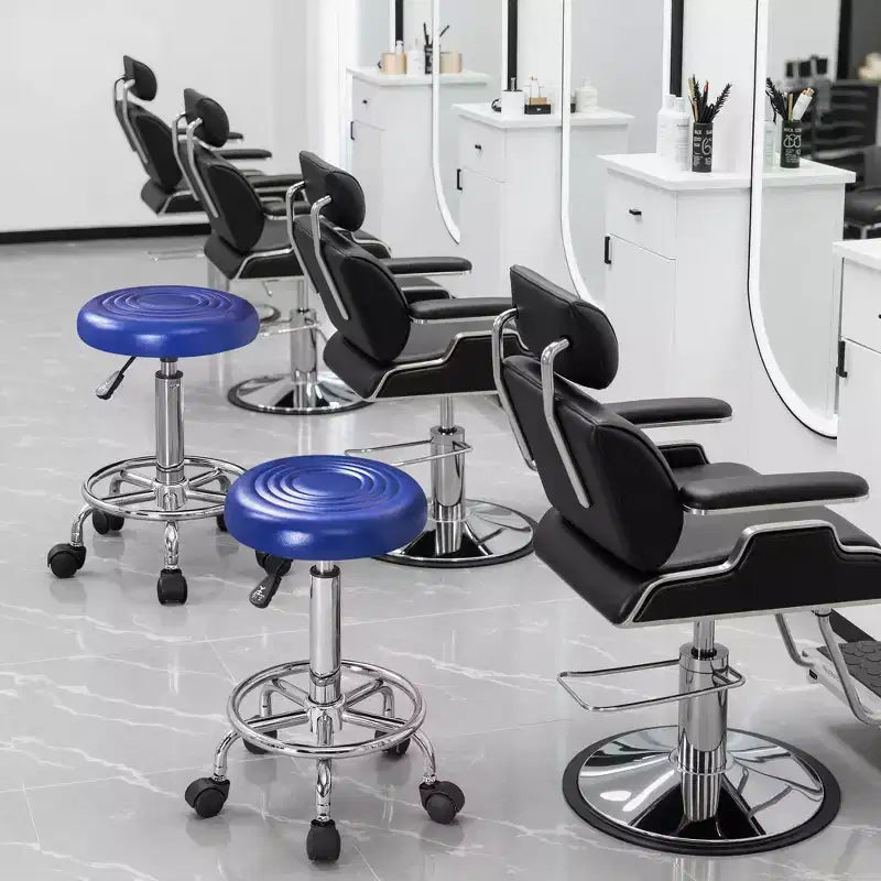 Bürostuhl aus Kunstleder mit verstellbarer Höhe, Drehfunktion, Rollen, ergonomischem Design, Fußstütze und Rädern, Schwarz/Weiß/Blau