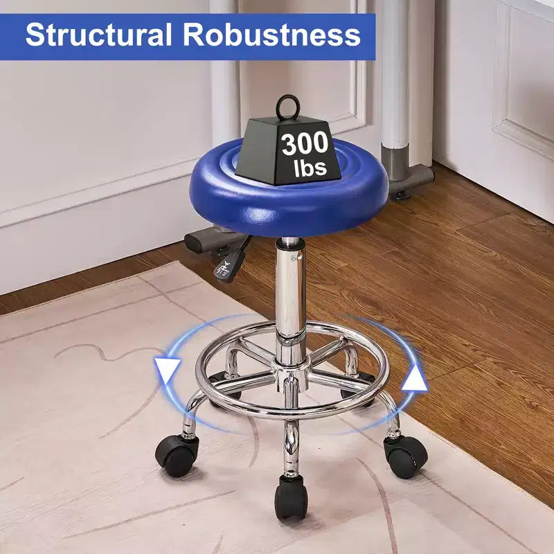 Bürostuhl aus Kunstleder mit verstellbarer Höhe, Drehfunktion, Rollen, ergonomischem Design, Fußstütze und Rädern, Schwarz/Weiß/Blau