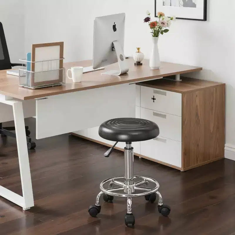 Bürostuhl aus Kunstleder mit verstellbarer Höhe, Drehfunktion, Rollen, ergonomischem Design, Fußstütze und Rädern, Schwarz/Weiß/Blau