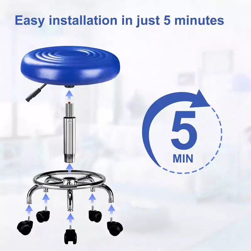 Bürostuhl aus Kunstleder mit verstellbarer Höhe, Drehfunktion, Rollen, ergonomischem Design, Fußstütze und Rädern, Schwarz/Weiß/Blau