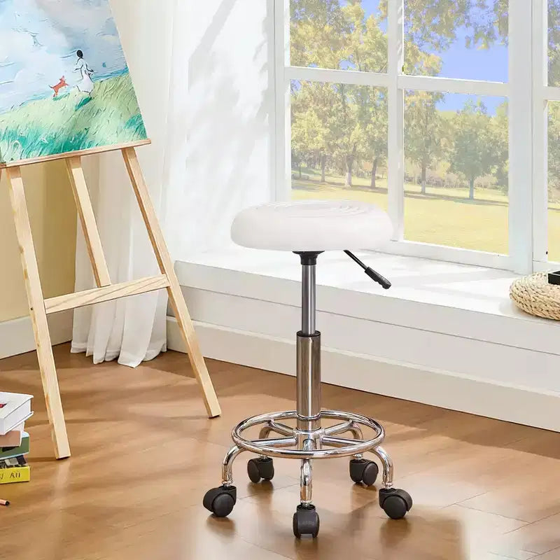 Bürostuhl aus Kunstleder mit verstellbarer Höhe, Drehfunktion, Rollen, ergonomischem Design, Fußstütze und Rädern, Schwarz/Weiß/Blau