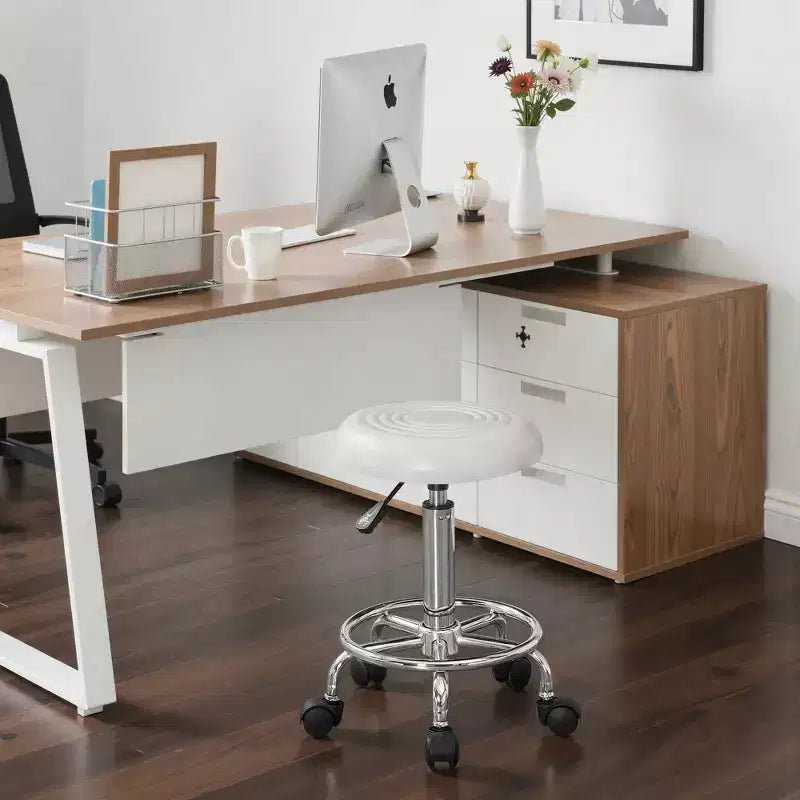 Bürostuhl aus Kunstleder mit verstellbarer Höhe, Drehfunktion, Rollen, ergonomischem Design, Fußstütze und Rädern, Schwarz/Weiß/Blau