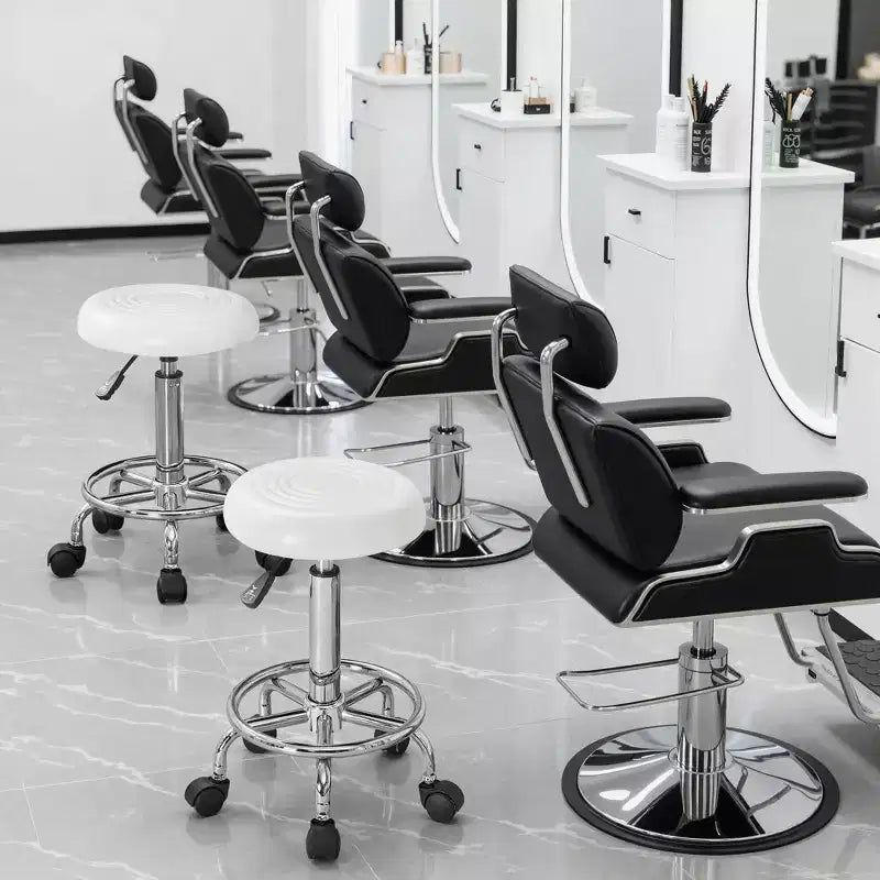 Bürostuhl aus Kunstleder mit verstellbarer Höhe, Drehfunktion, Rollen, ergonomischem Design, Fußstütze und Rädern, Schwarz/Weiß/Blau
