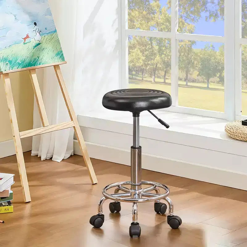 Bürostuhl aus Kunstleder mit verstellbarer Höhe, Drehfunktion, Rollen, ergonomischem Design, Fußstütze und Rädern, Schwarz/Weiß/Blau