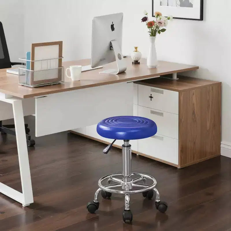 Bürostuhl aus Kunstleder mit verstellbarer Höhe, Drehfunktion, Rollen, ergonomischem Design, Fußstütze und Rädern, Schwarz/Weiß/Blau