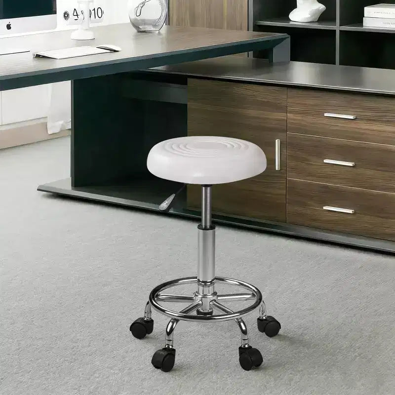 Bürostuhl aus Kunstleder mit verstellbarer Höhe, Drehfunktion, Rollen, ergonomischem Design, Fußstütze und Rädern, Schwarz/Weiß/Blau