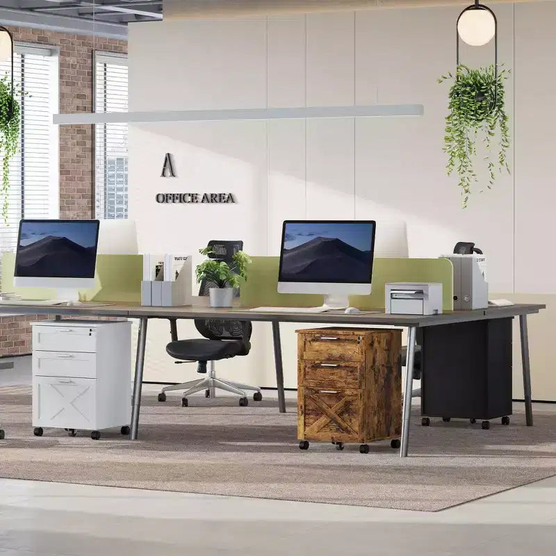 Archivador de 3 cajones con cerradura, archivador móvil para debajo del escritorio, organizador de almacenamiento de madera