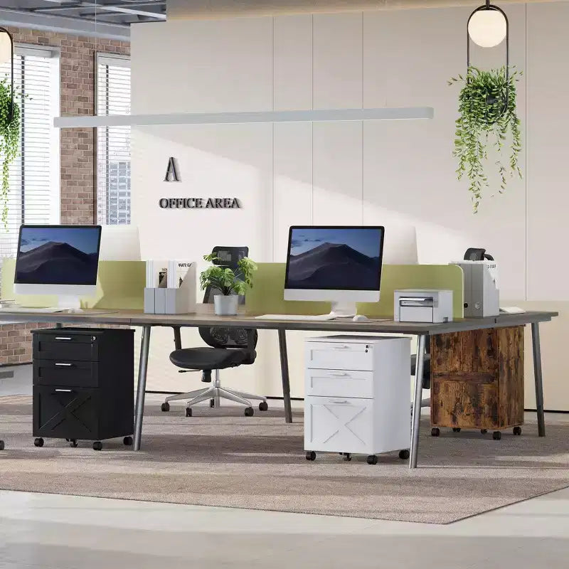 Archivador de 3 cajones con cerradura, archivador móvil para debajo del escritorio, organizador de almacenamiento de madera