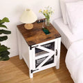 2-teiliges Nachttisch-Set im Landhausstil, 18 Beistelltische mit Scheunentüren und Stauraum, rustikale Beistelltische aus Holz für Schlafzimmer oder Wohnzimmer, Weiß und Braun