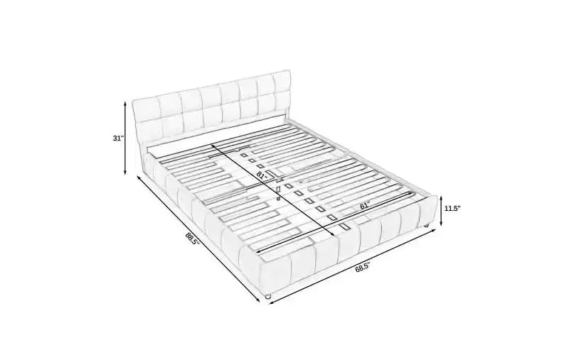 Cama tapizada tamaño queen con cabecera de tela de chenilla y estructura sólida con cajón para dormitorio, beige