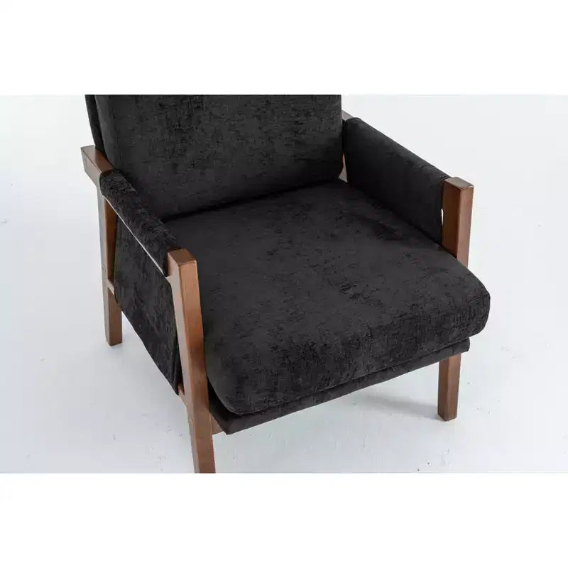 Akzentstuhl im Mid-Century-Modern-Stil mit Chenillebezug, Holz-Loungesessel mit Armlehnen, einzelner Sofasessel für Wohnzimmer und Schlafzimmer