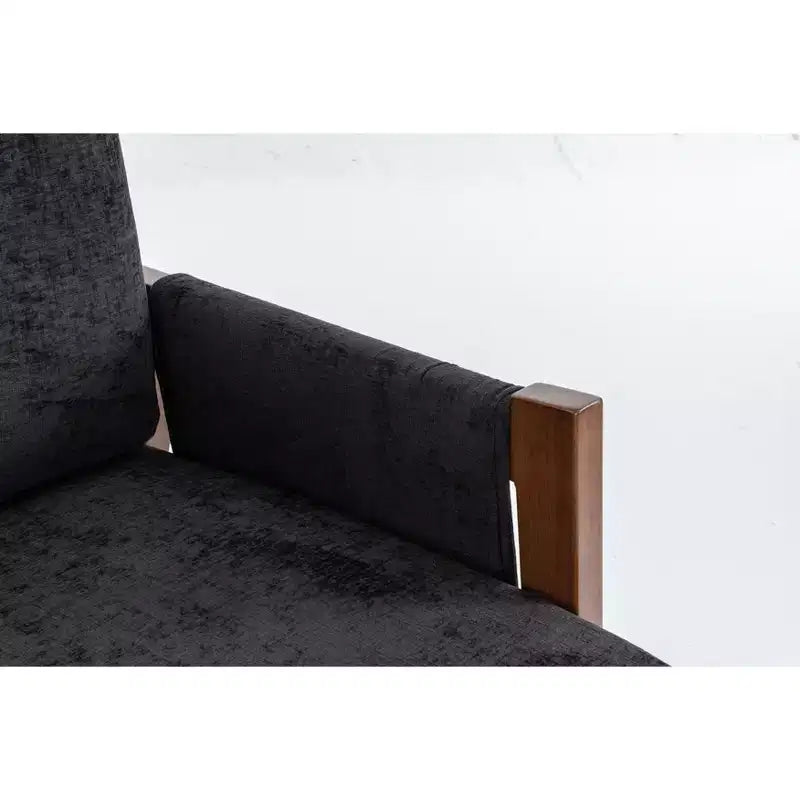 Akzentstuhl im Mid-Century-Modern-Stil mit Chenillebezug, Holz-Loungesessel mit Armlehnen, einzelner Sofasessel für Wohnzimmer und Schlafzimmer