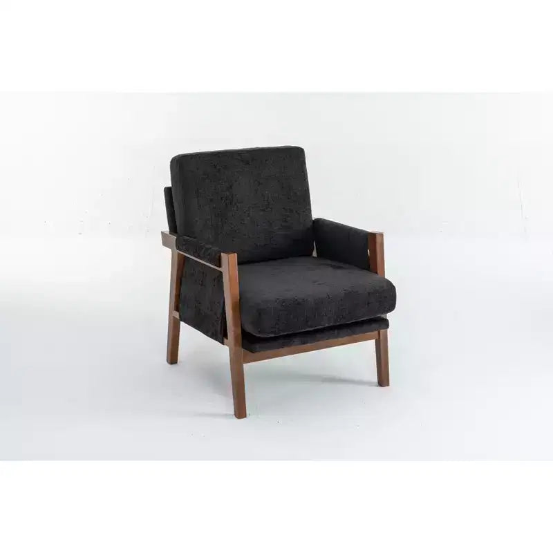 Akzentstuhl im Mid-Century-Modern-Stil mit Chenillebezug, Holz-Loungesessel mit Armlehnen, einzelner Sofasessel für Wohnzimmer und Schlafzimmer